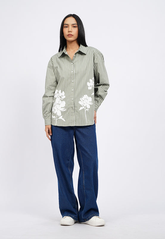 Stripes Shirt with Floral Details