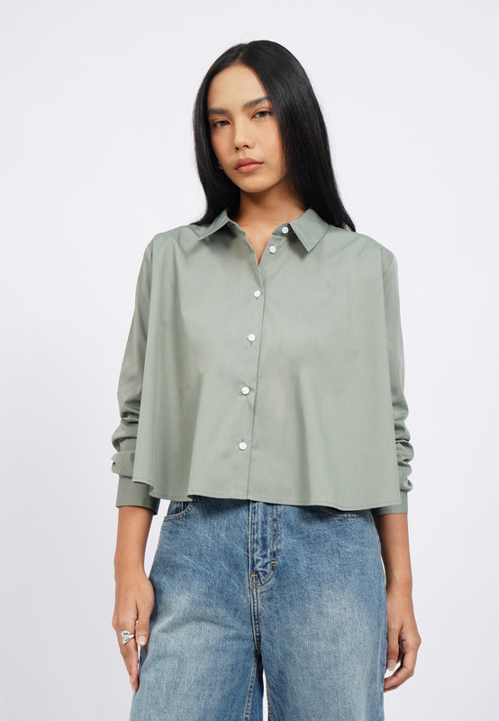 Long Sleeve Crop Flare Shirt