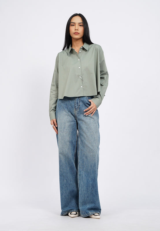 Long Sleeve Crop Flare Shirt