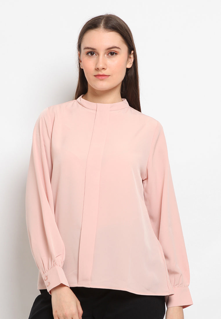 Band collar long sleeve blouse