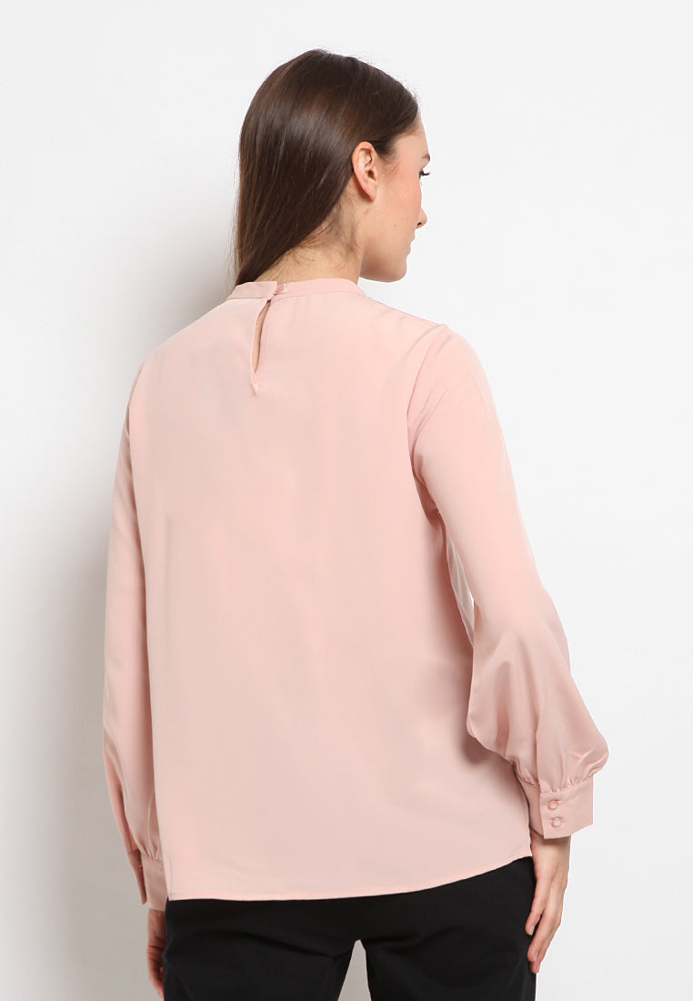 Band collar long sleeve blouse