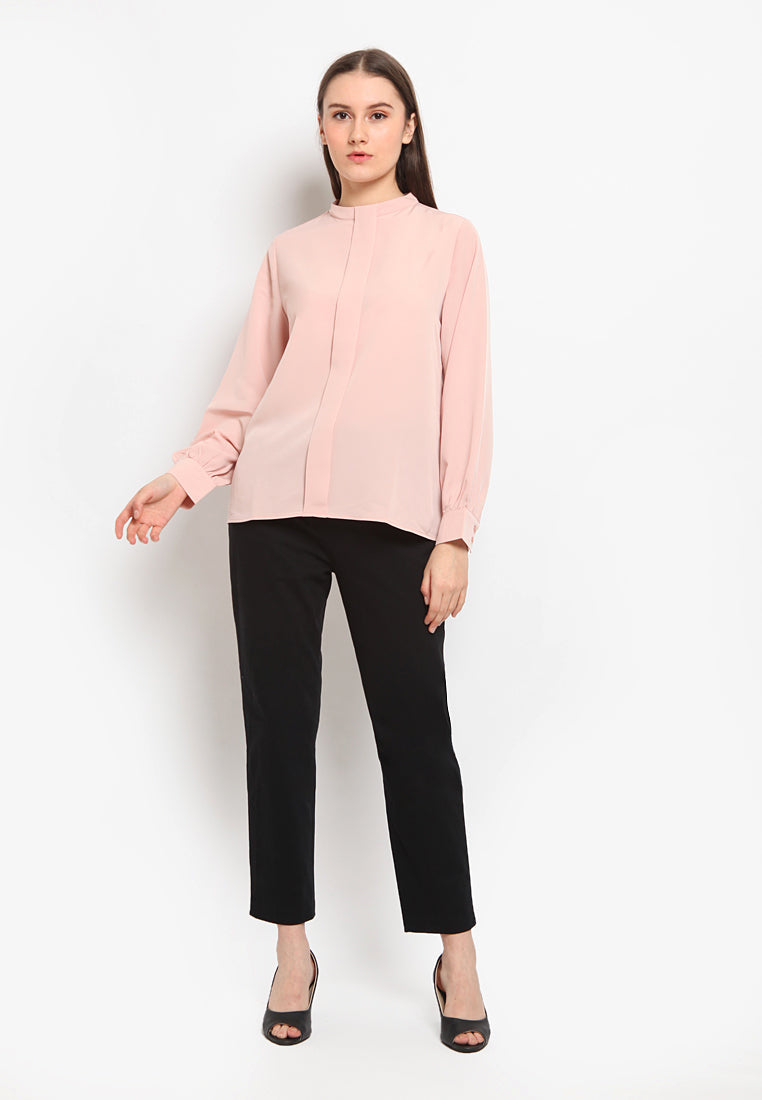 Band collar long sleeve blouse