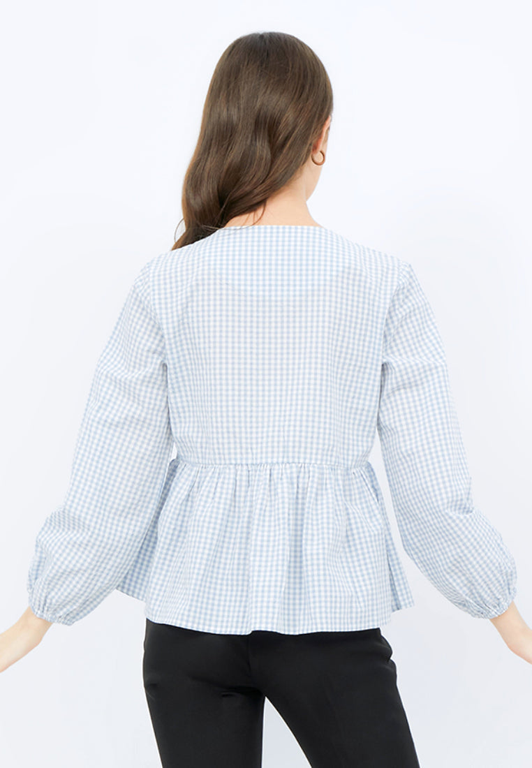 Long Sleeve Gingham Blouse