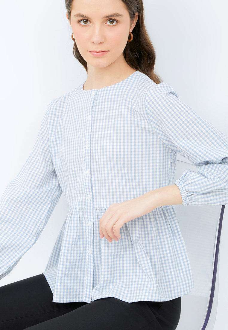 Long Sleeve Gingham Blouse