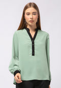 Contrast Trim Long Sleeve Blouse