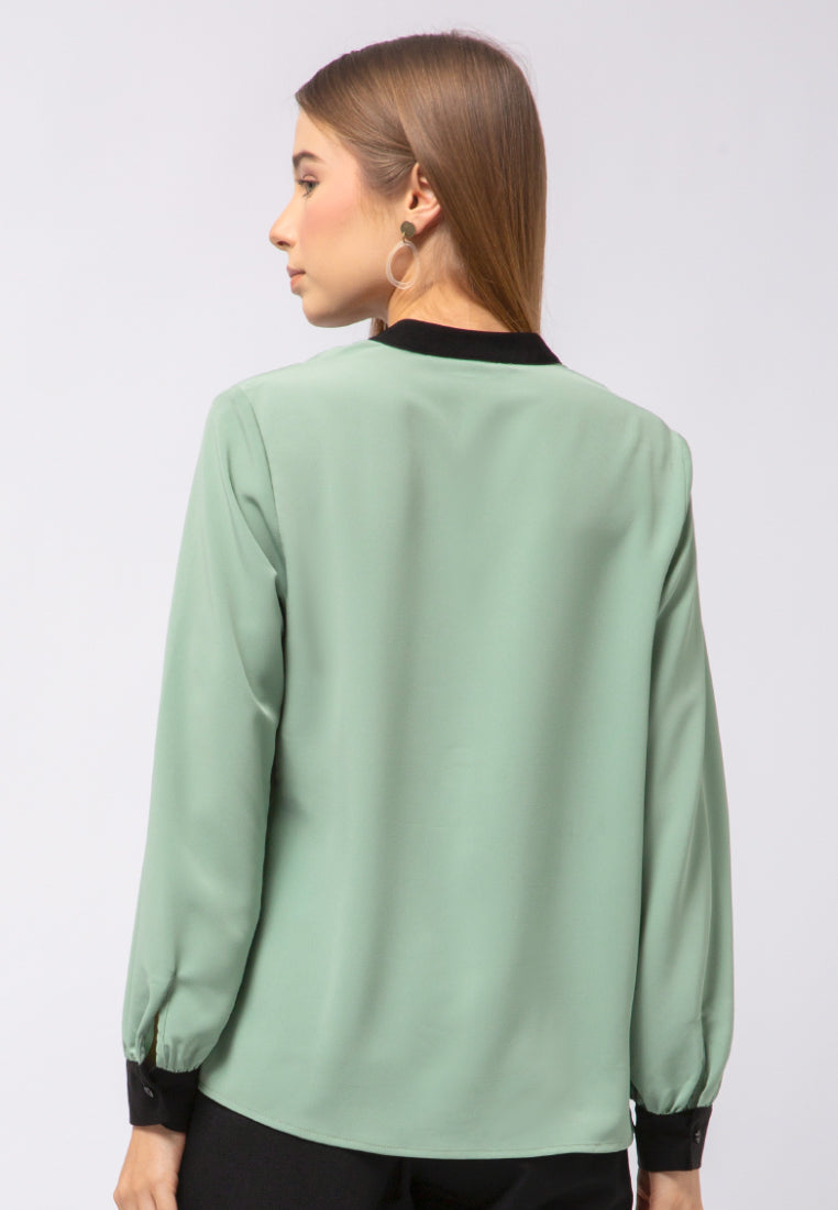 Contrast Trim Long Sleeve Blouse