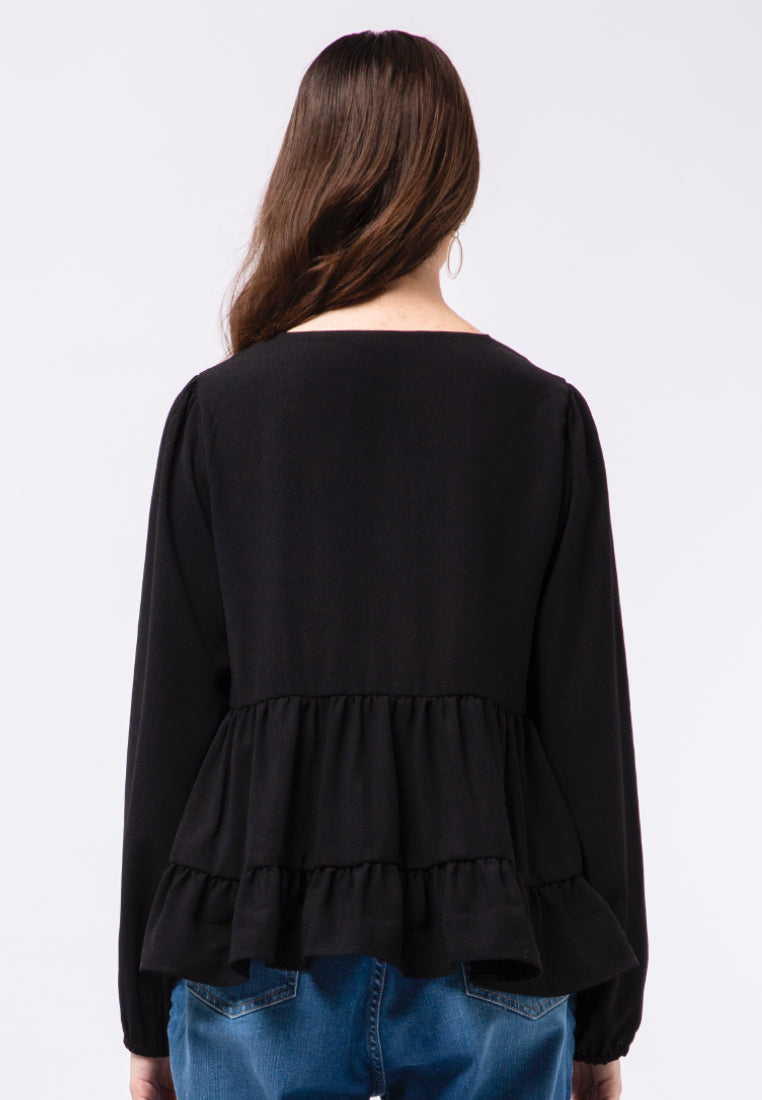 Tiered Babydoll Long Sleeve Blouse
