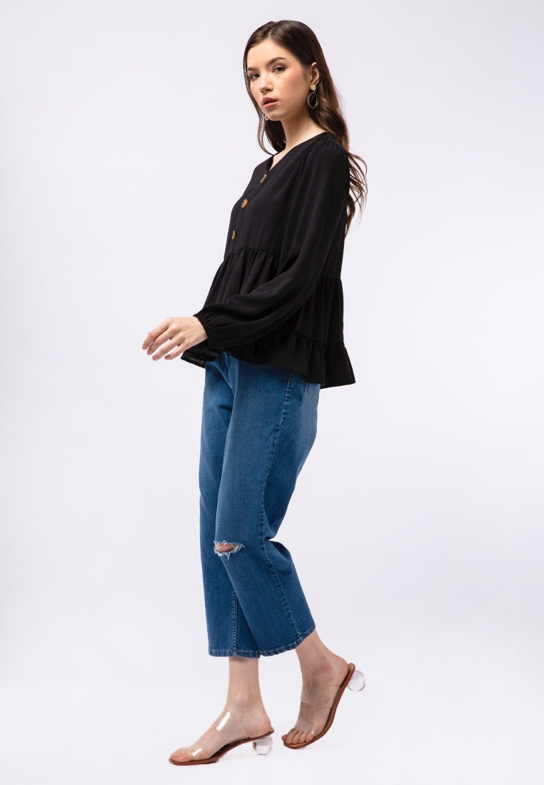 Tiered Babydoll Long Sleeve Blouse