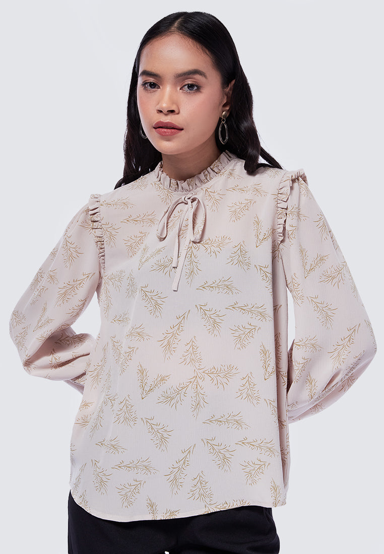 Ruffle Neck Long Sleeve Blouse
