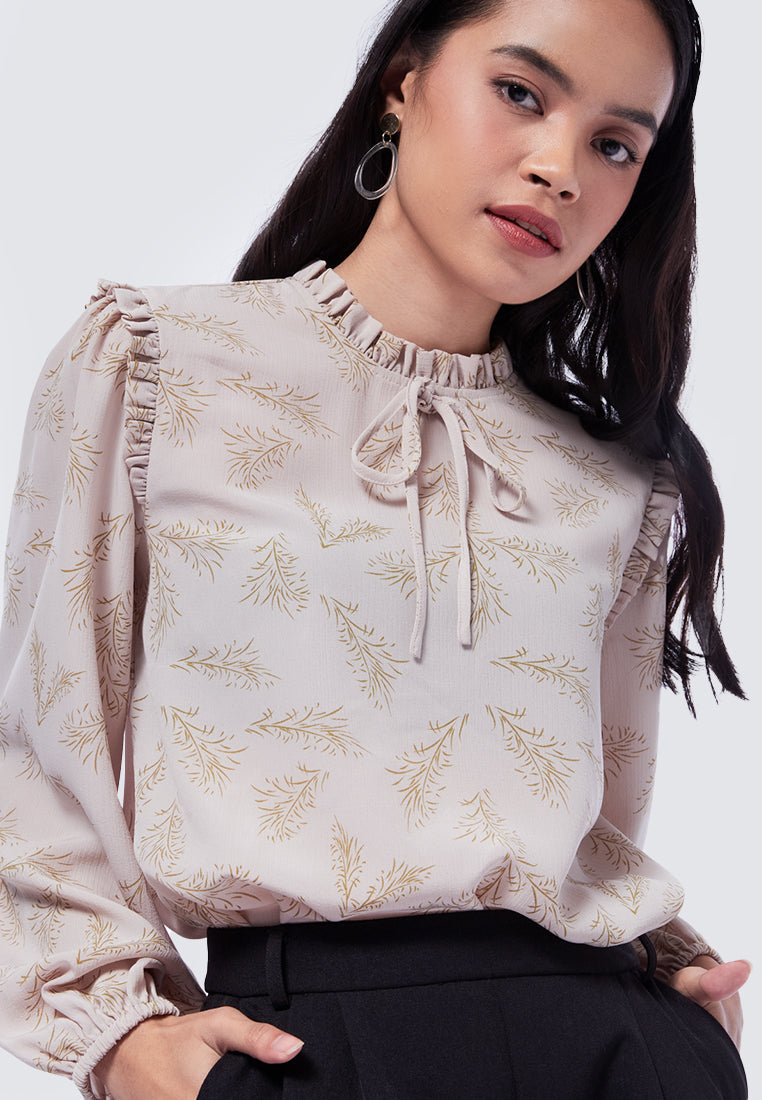 Ruffle Neck Long Sleeve Blouse