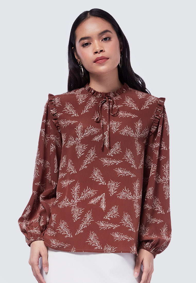 Ruffle Neck Long Sleeve Blouse