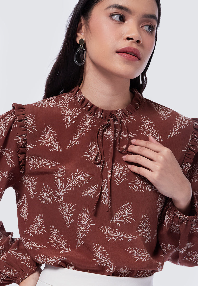 Ruffle Neck Long Sleeve Blouse