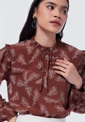 Ruffle Neck Long Sleeve Blouse