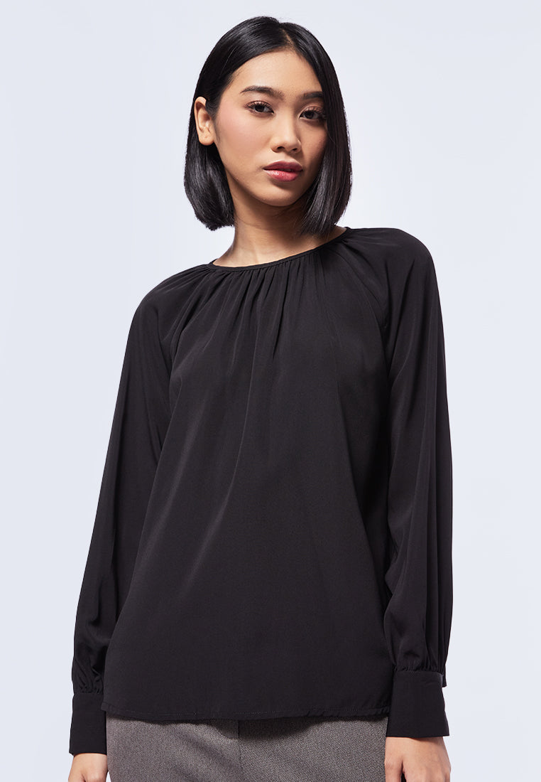 Front Gathered Long Sleeve Blouse