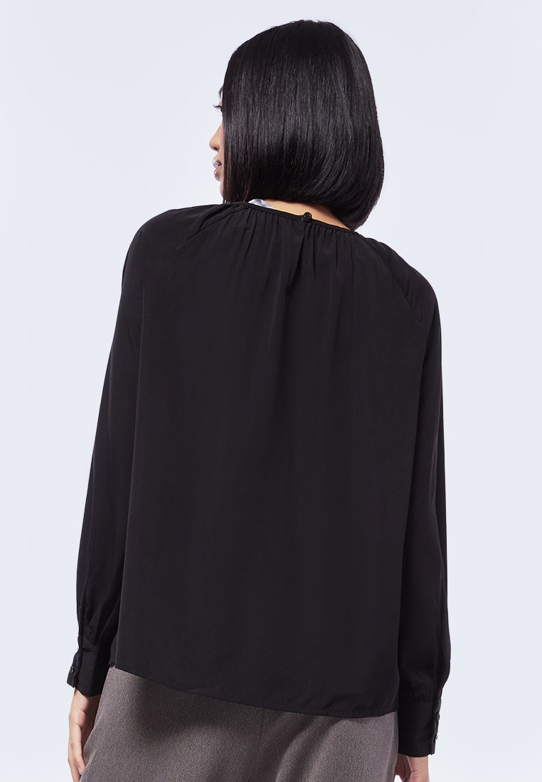 Front Gathered Long Sleeve Blouse