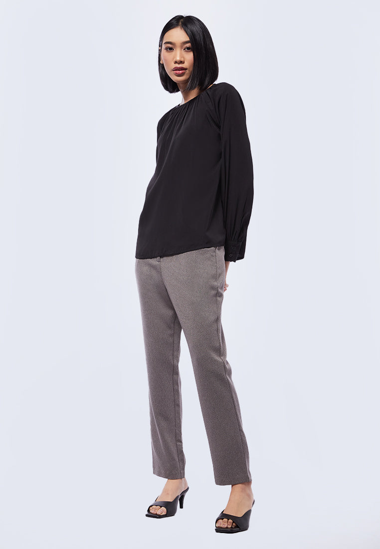 Front Gathered Long Sleeve Blouse