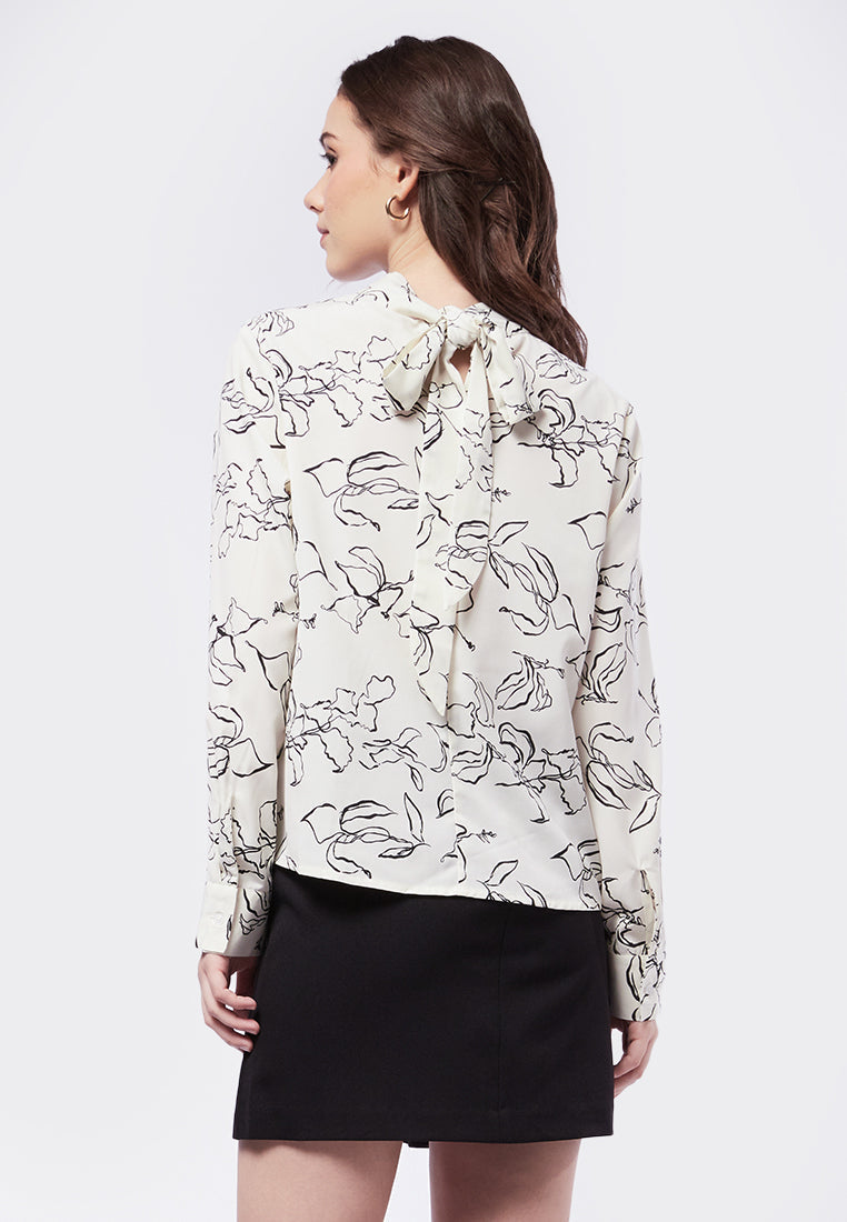 Printed Blouse with Back Tie Details