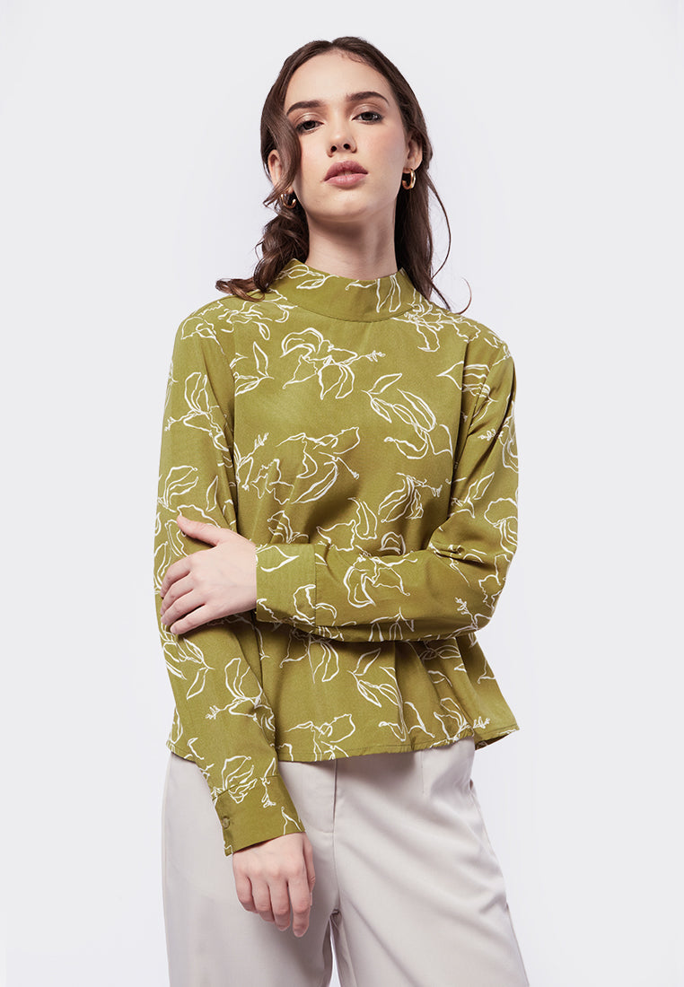 Printed Blouse with Back Tie Details