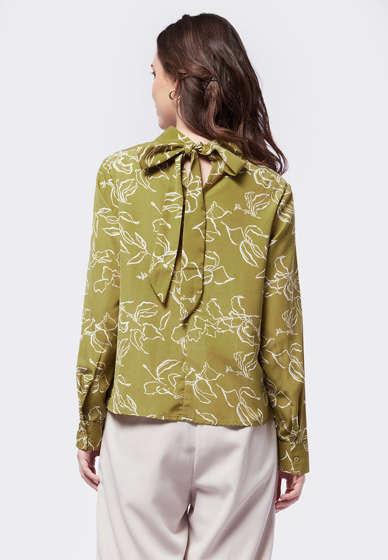 Printed Blouse with Back Tie Details