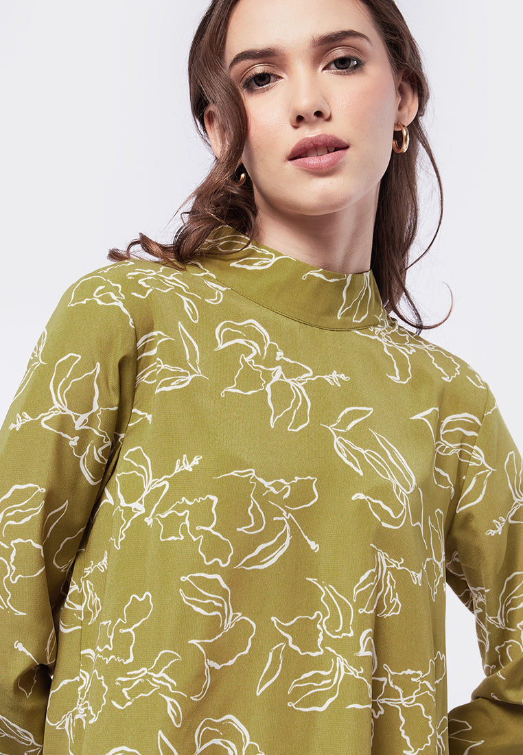 Printed Blouse with Back Tie Details