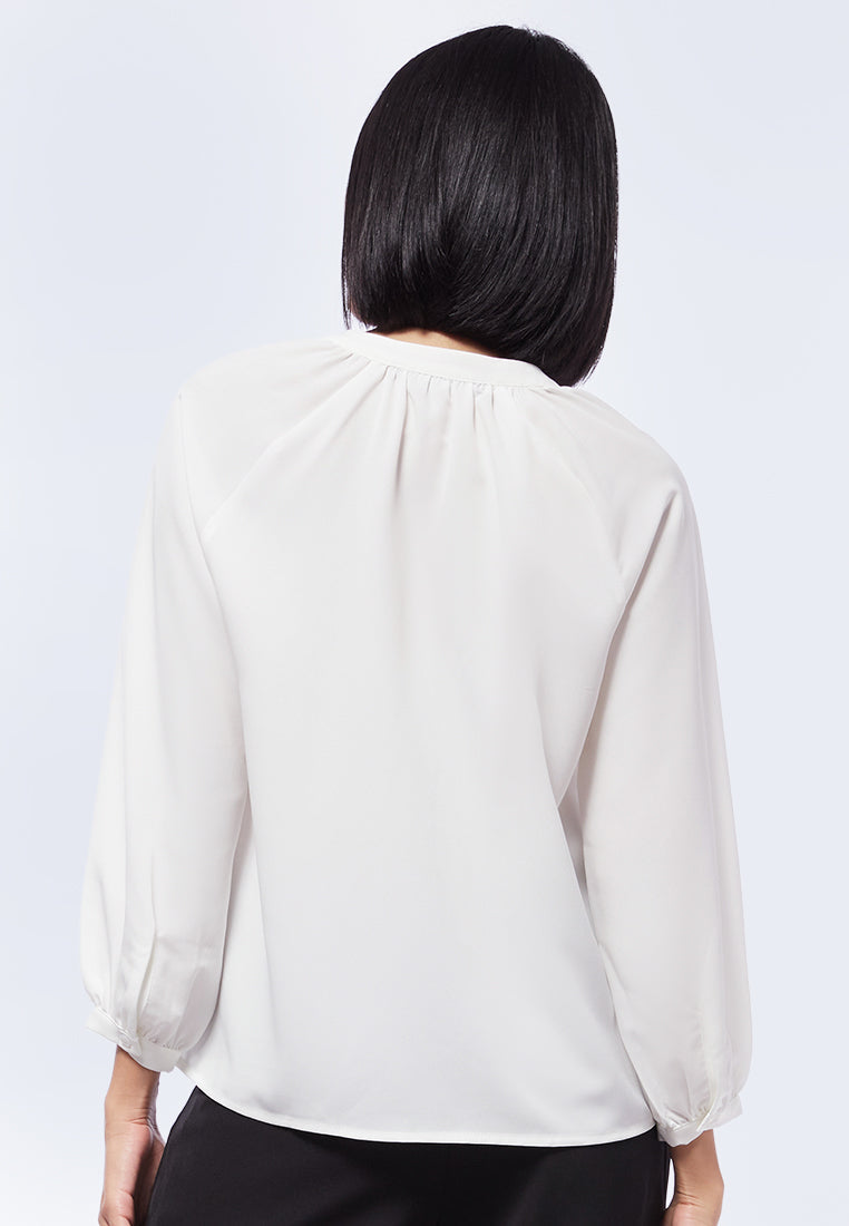 V-Neck Mandarin Collar Blouse