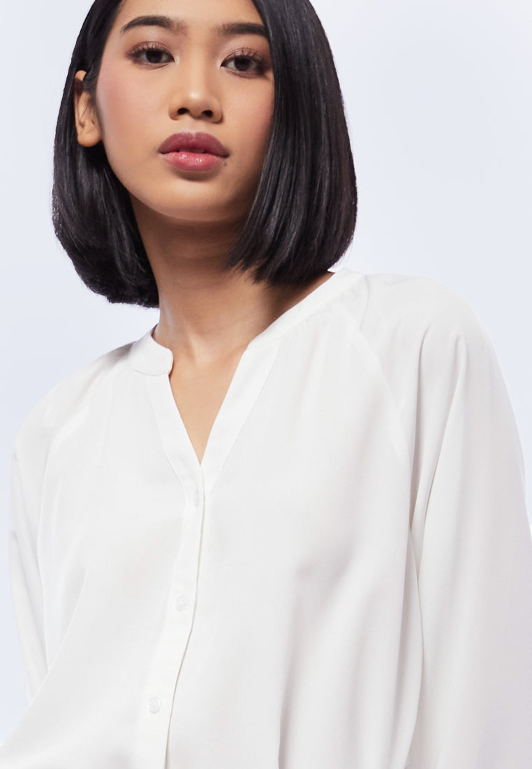 V-Neck Mandarin Collar Blouse