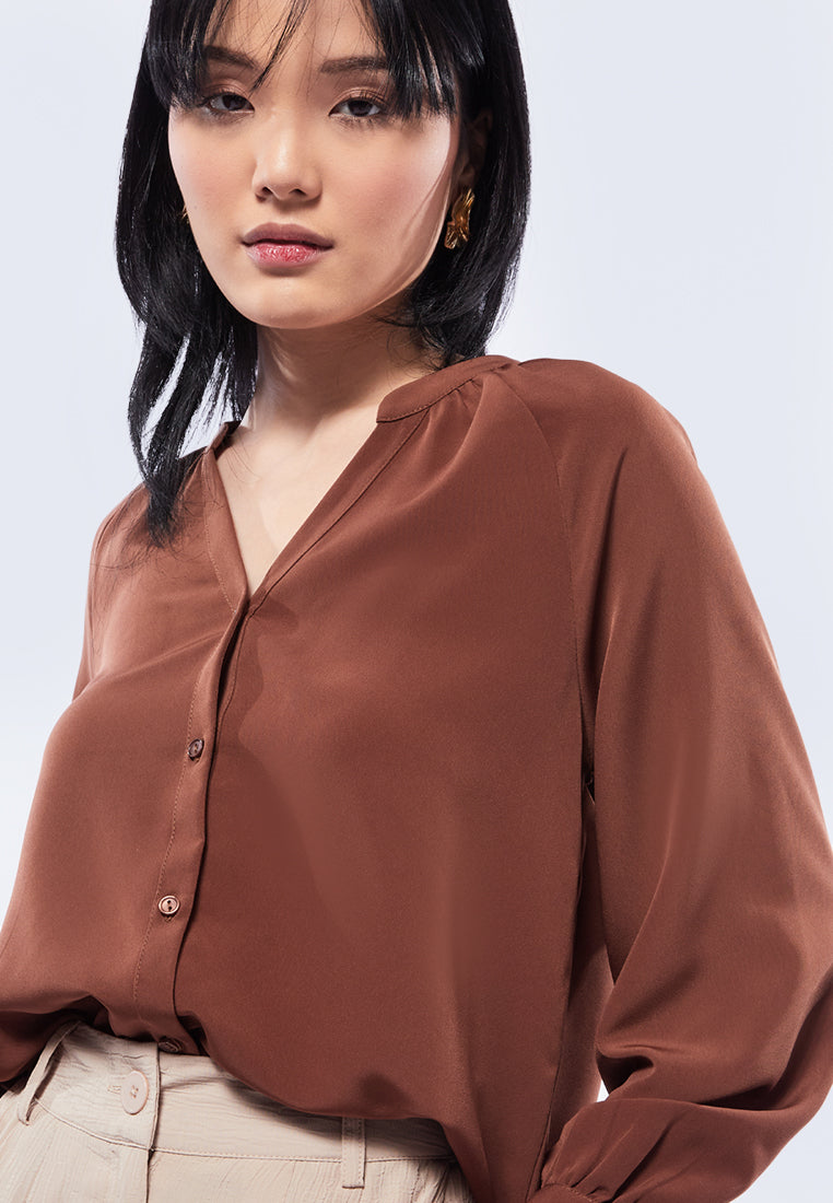V-Neck Long Sleeve Blouse