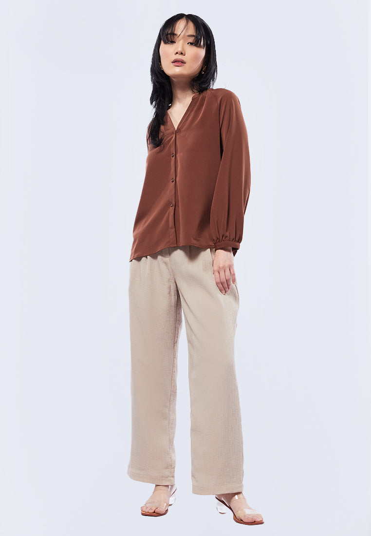 V-Neck Long Sleeve Blouse