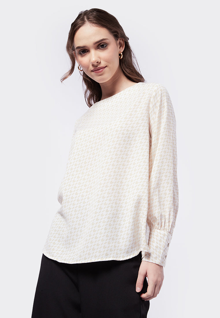 Printed High Cuff Long Sleeve Blouse