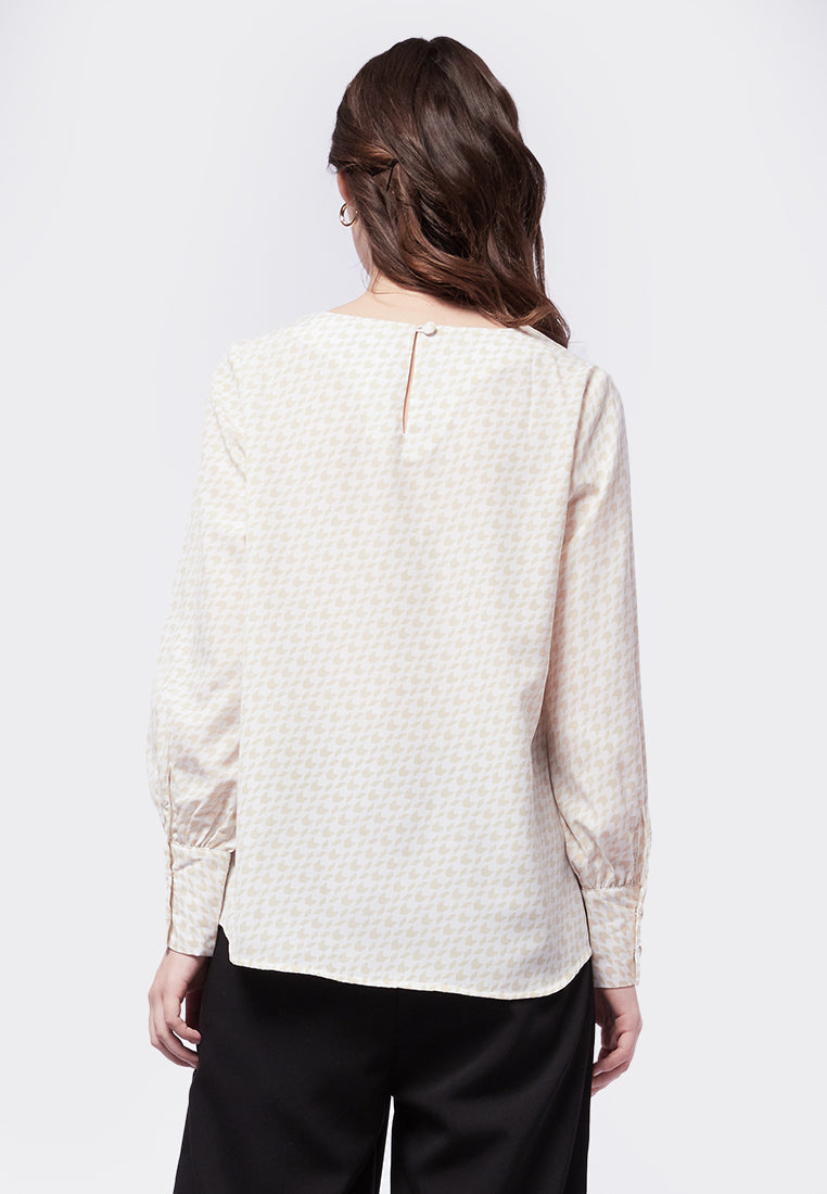Printed High Cuff Long Sleeve Blouse