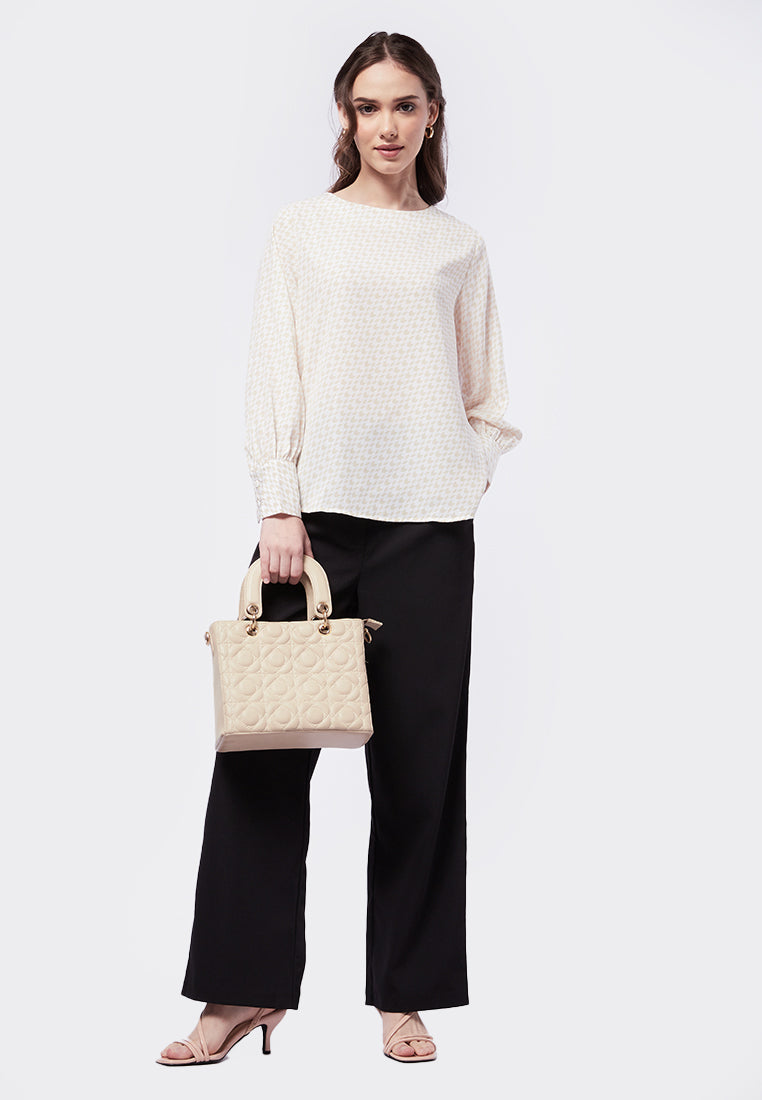 Printed High Cuff Long Sleeve Blouse