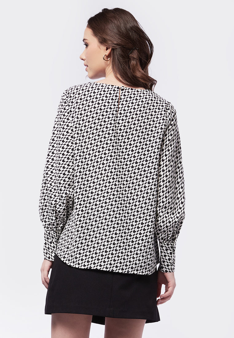 Printed High Cuff Long Sleeve Blouse