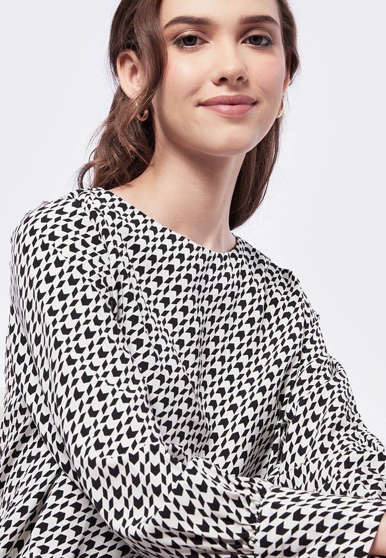Printed High Cuff Long Sleeve Blouse