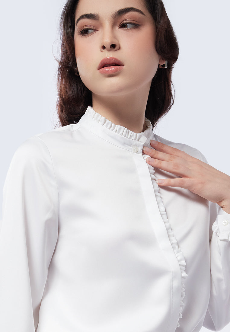 Ruffle Neck Long Sleeve Blouse