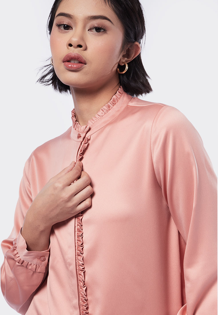 Long Sleeve Ruffle Neck Blouse