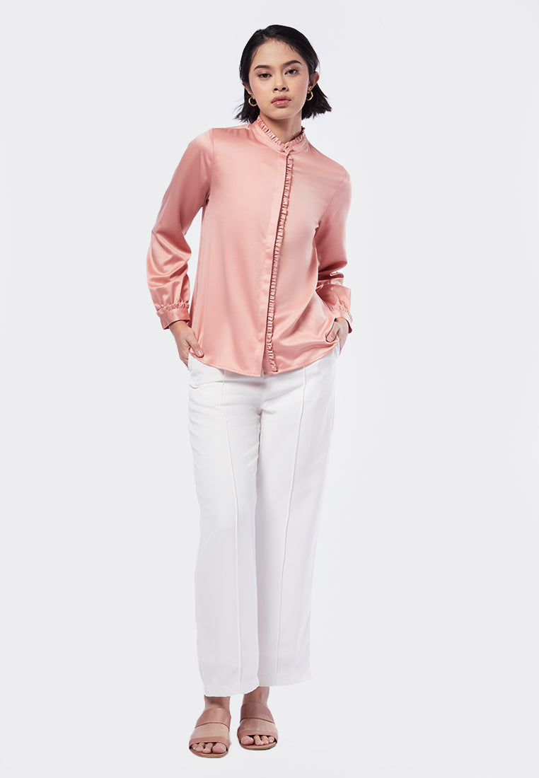 Long Sleeve Ruffle Neck Blouse