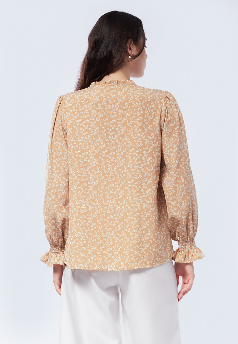 Printed Ruffle Long Sleeve Blouse