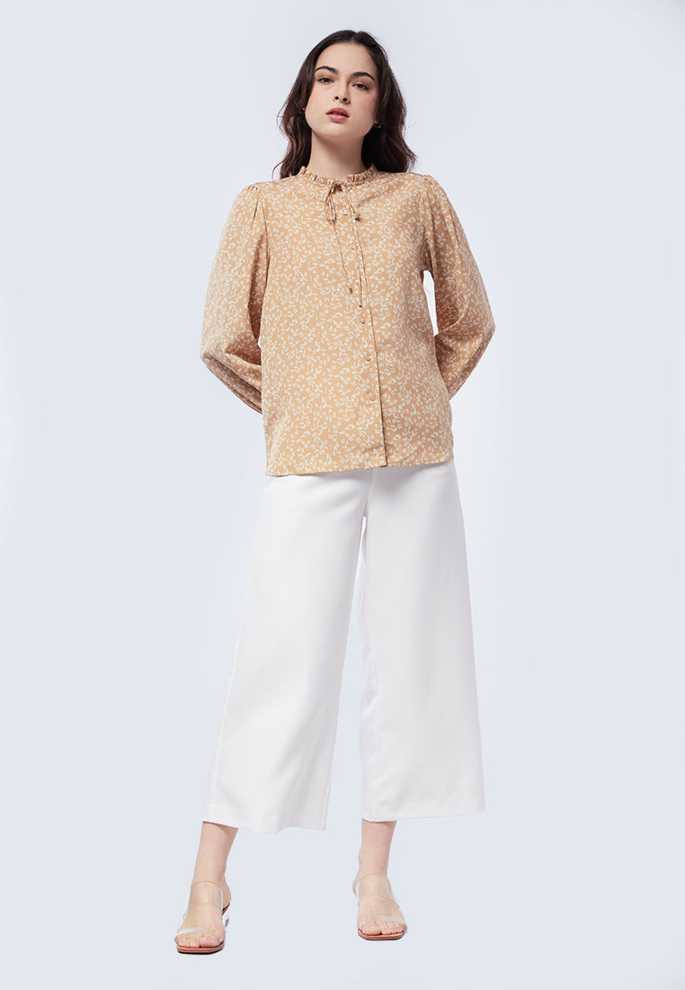 Printed Ruffle Long Sleeve Blouse