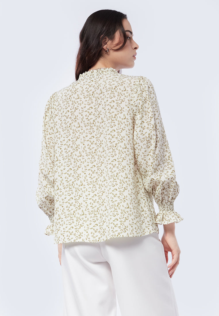 Printed Ruffle Long Sleeve Blouse