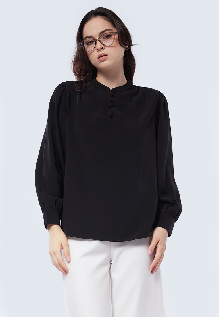 Button Up Gathered Blouse