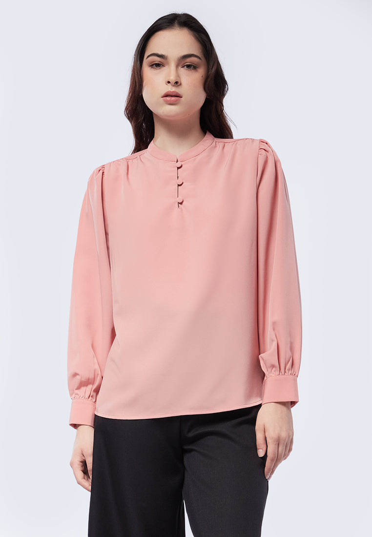 Button Up Gathered Blouse