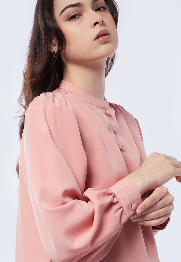 Button Up Gathered Blouse