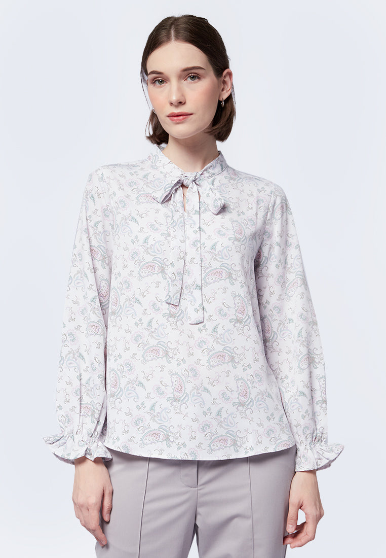 Printed Bow Tie Blouse