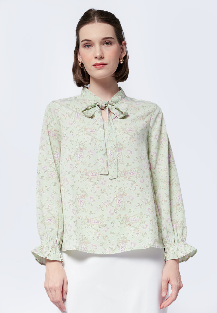 Printed Bow Tie Blouse