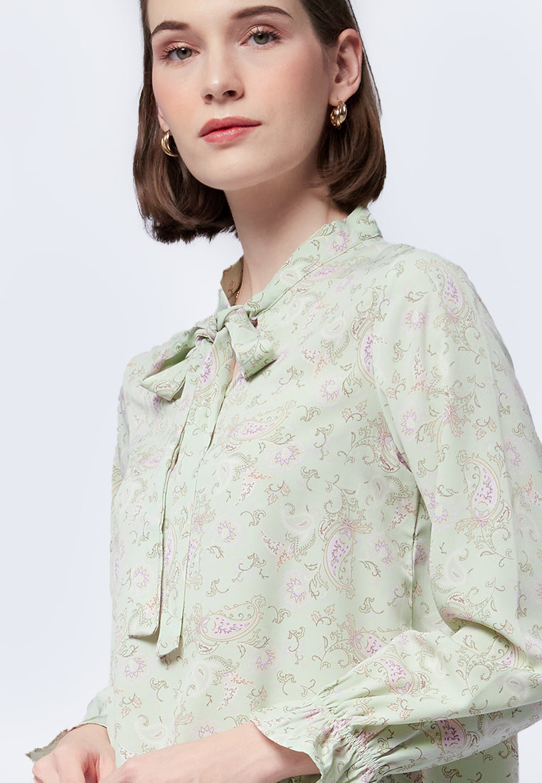 Printed Bow Tie Blouse