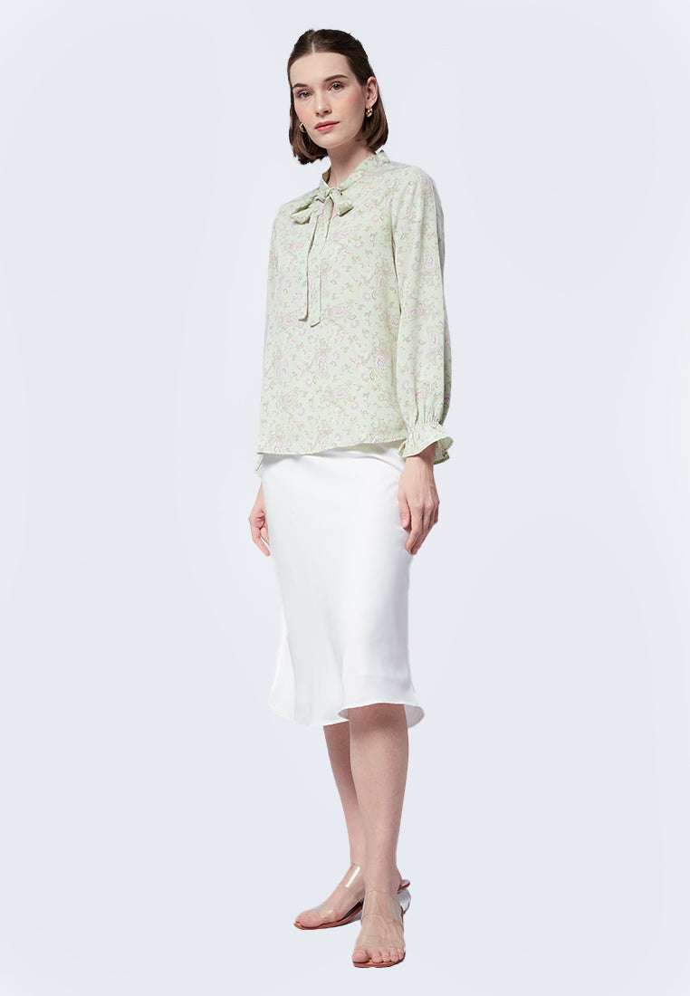 Printed Bow Tie Blouse