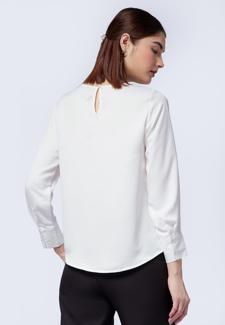 Gathered Neck Long Sleeve Blouse