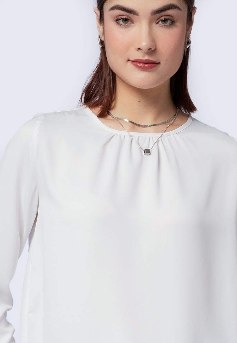 Gathered Neck Long Sleeve Blouse