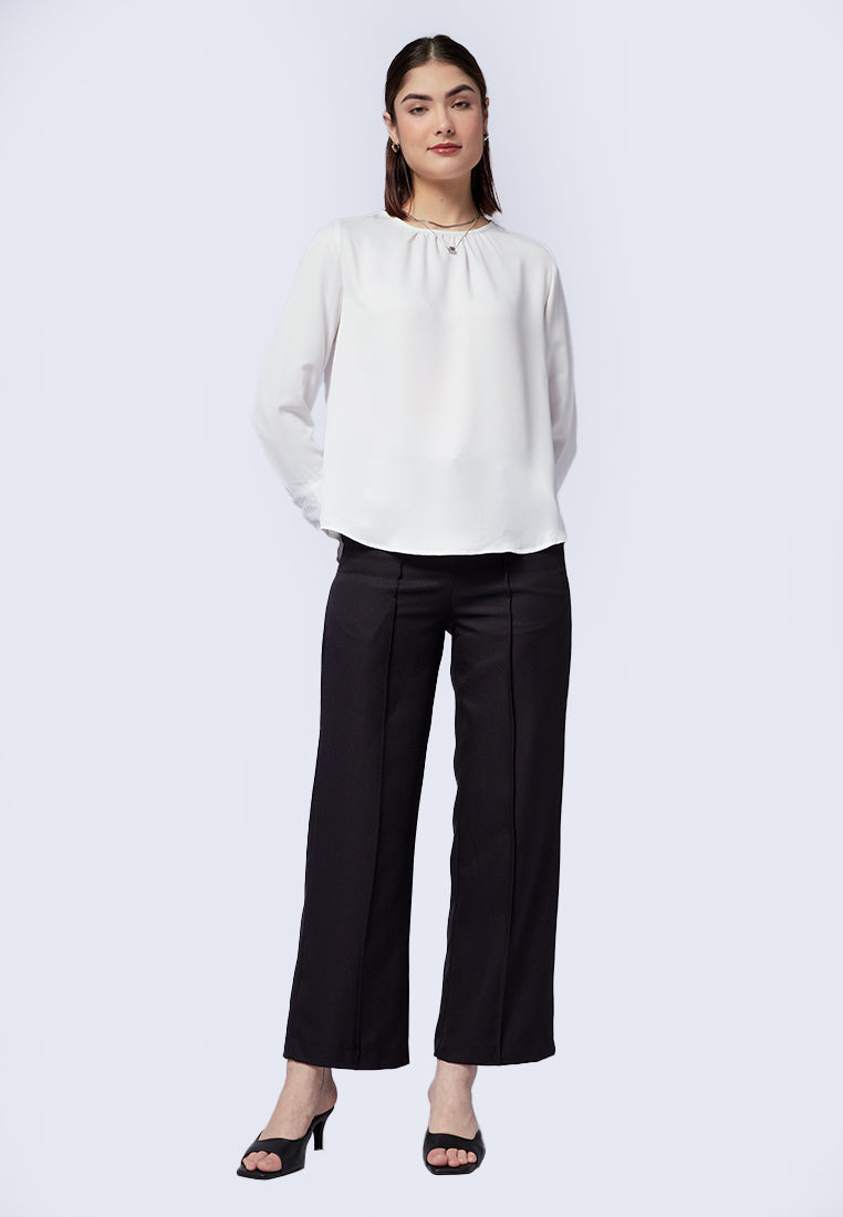 Gathered Neck Long Sleeve Blouse