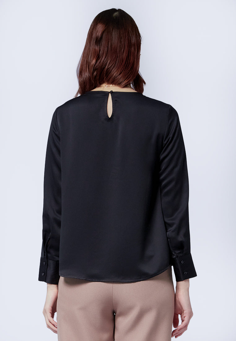 Gathered Neck Long Sleeve Blouse
